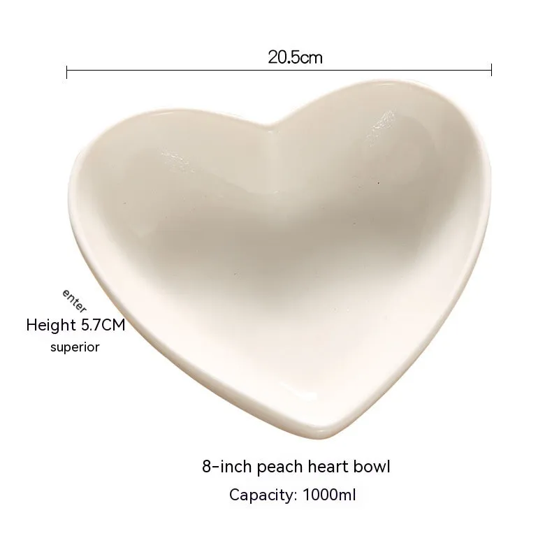 Creative Pure White Ceramic Heart-shaped Plate Bowl Western Cuisine