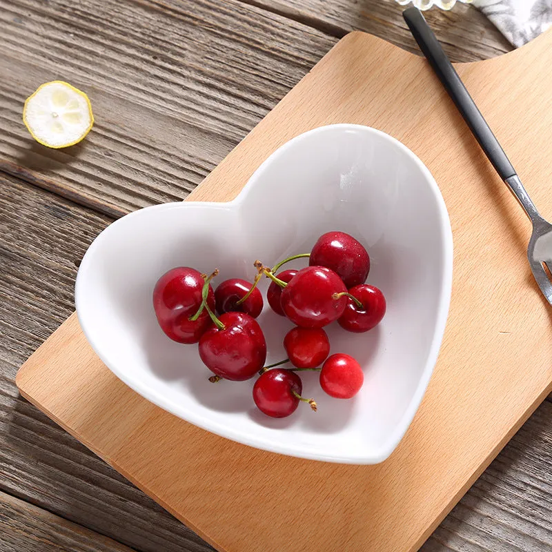 Creative Pure White Ceramic Heart-shaped Plate Bowl Western Cuisine