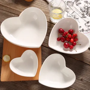 Creative Pure White Ceramic Heart-shaped Plate Bowl Western Cuisine