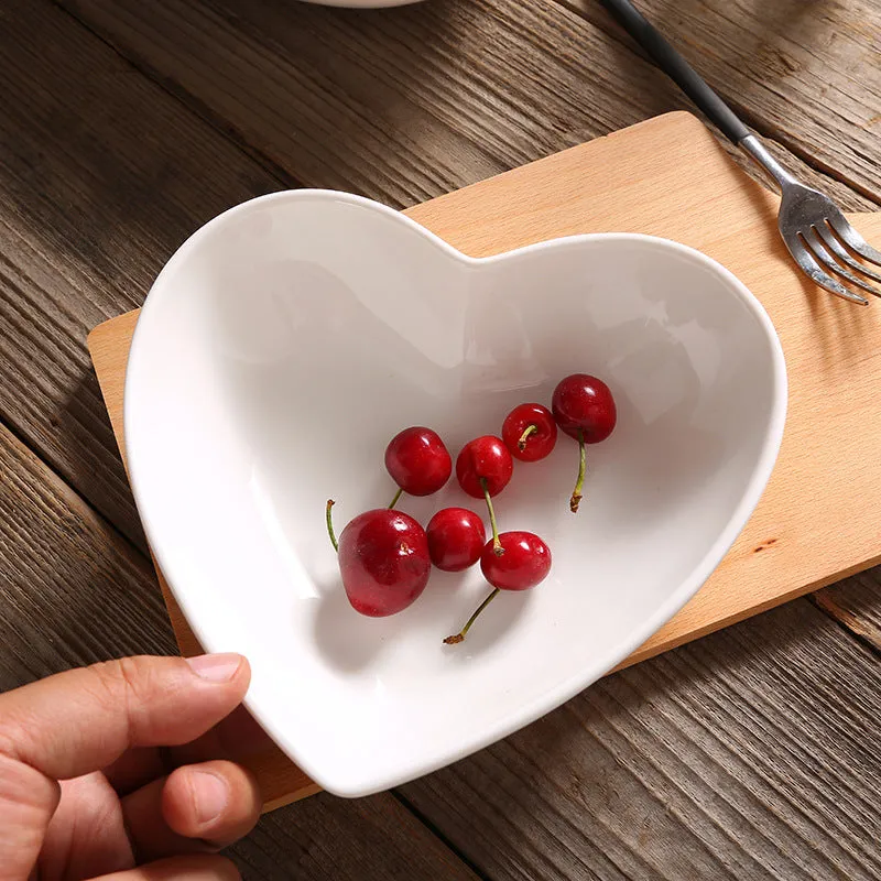 Creative Pure White Ceramic Heart-shaped Plate Bowl Western Cuisine