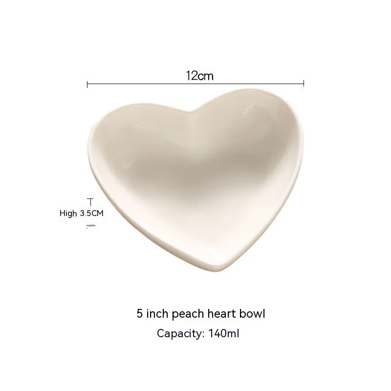 Creative Pure White Ceramic Heart-shaped Plate Bowl Western Cuisine