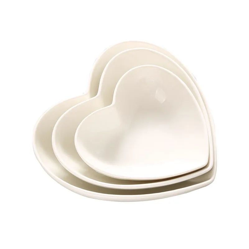 Creative Pure White Ceramic Heart-shaped Plate Bowl Western Cuisine