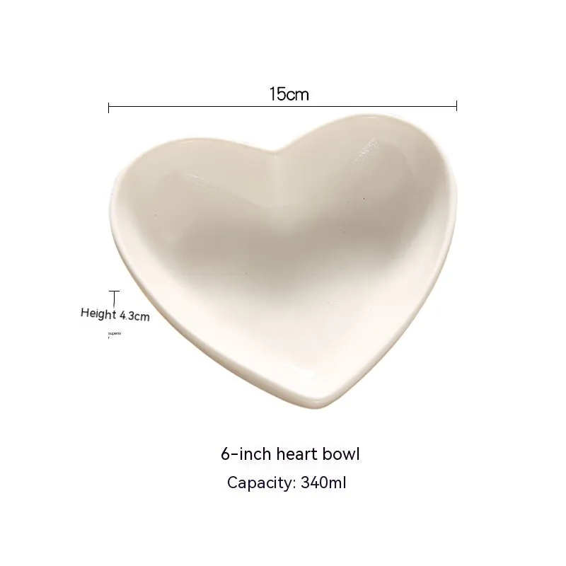 Creative Pure White Ceramic Heart-shaped Plate Bowl Western Cuisine