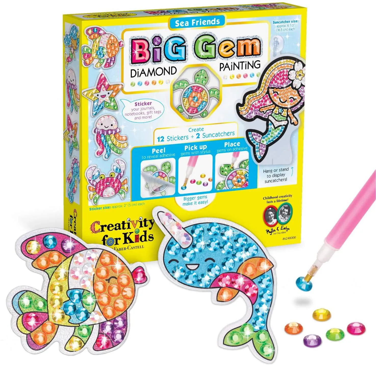 Creativity for Kids Big Gem Diamond Painting Kit - Create Your Own Under the Sea Friends - Mermaid and Sea Diamond Art for Kids