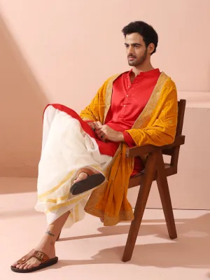 Creed Red Satin Kurta with Gold Buttons