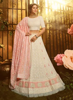 Creme And Pink Wedding Lehenga Choli