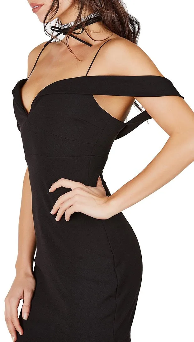 Crepe Cold Shoulder Fitted Mini Black