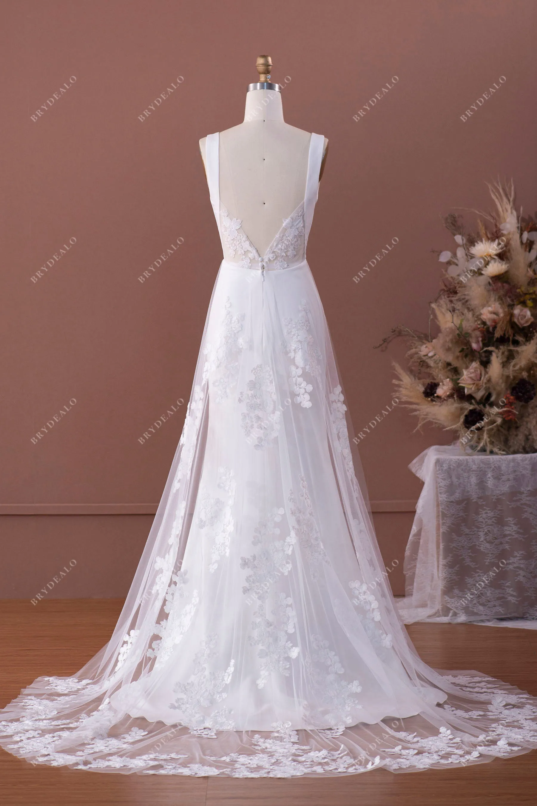 Crepe Mermaid Wedding Dress with Lace Panel Train