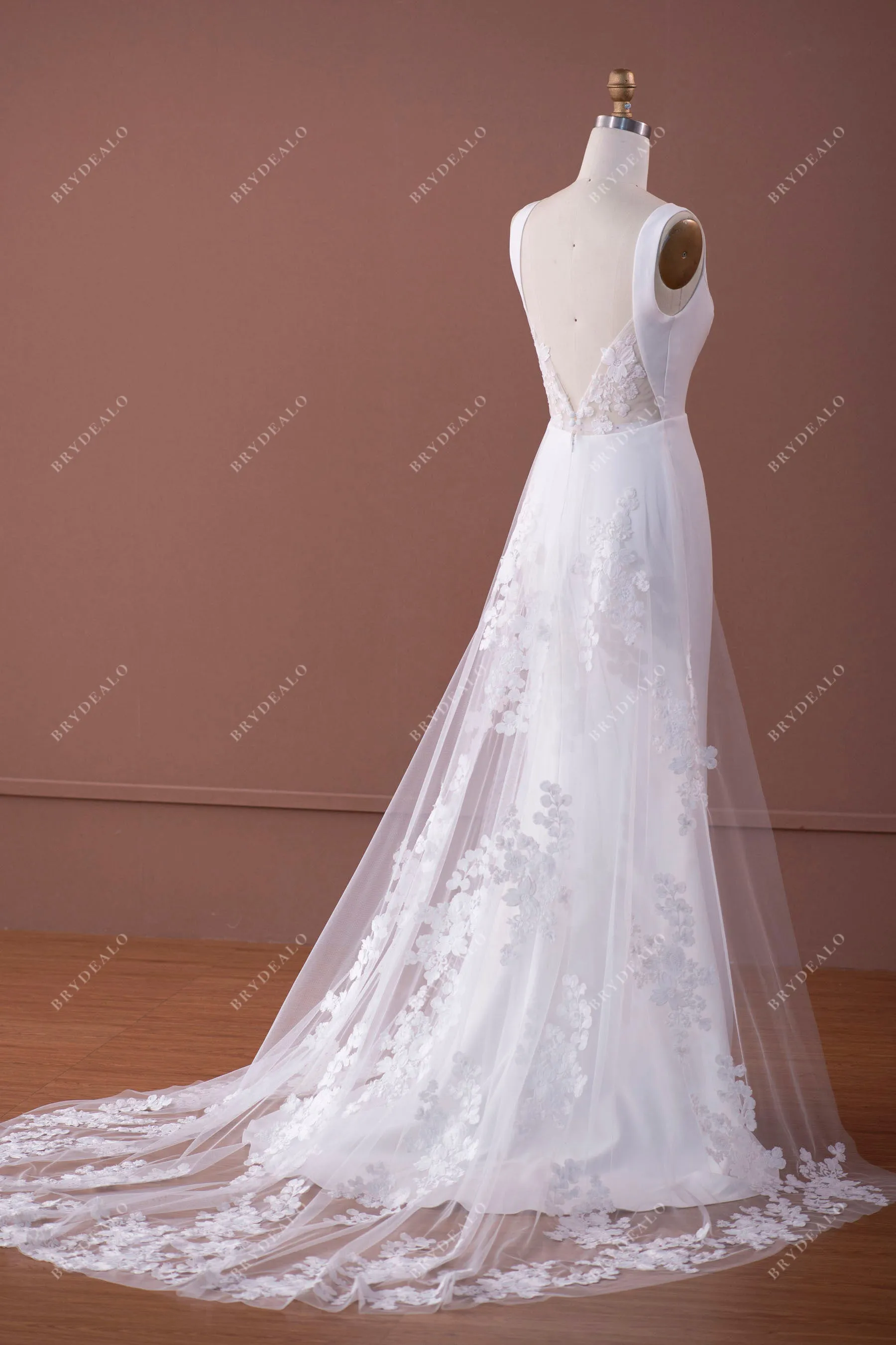 Crepe Mermaid Wedding Dress with Lace Panel Train