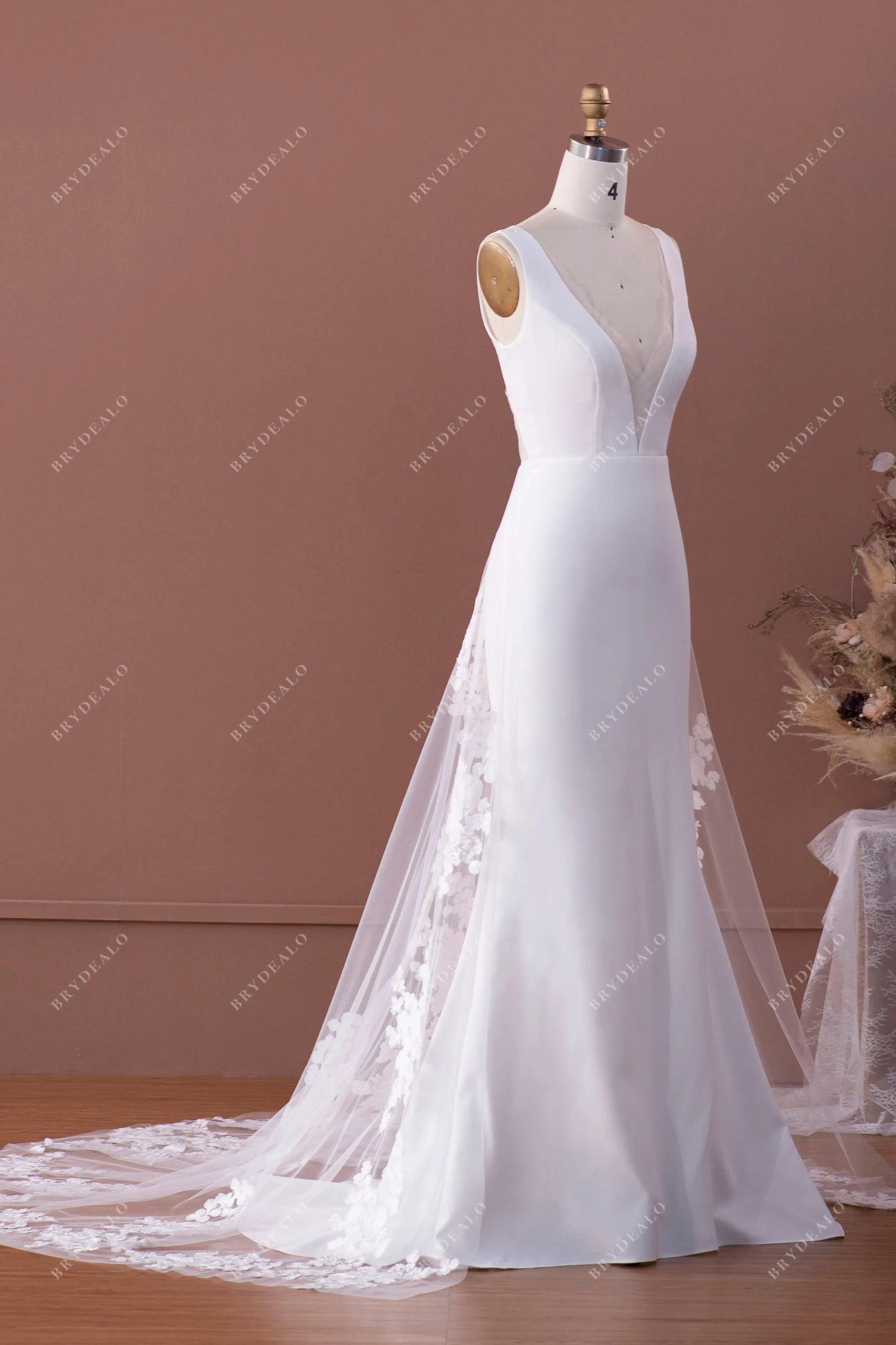 Crepe Mermaid Wedding Dress with Lace Panel Train