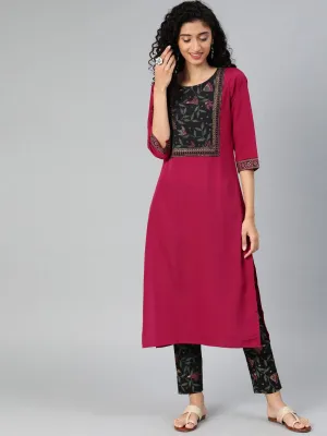 Crepe Pink-Green Kurta Palazzo Set