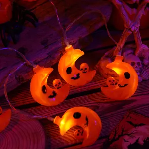 Crescent Moon and Skull Halloween String Lights - Soft Ambient Glow for Indoor & Outdoor Decor, Battery-Powered and Durable for Parties and Spooky Celebrations