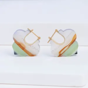 Crest colorful landscape agate Morrocan earrings