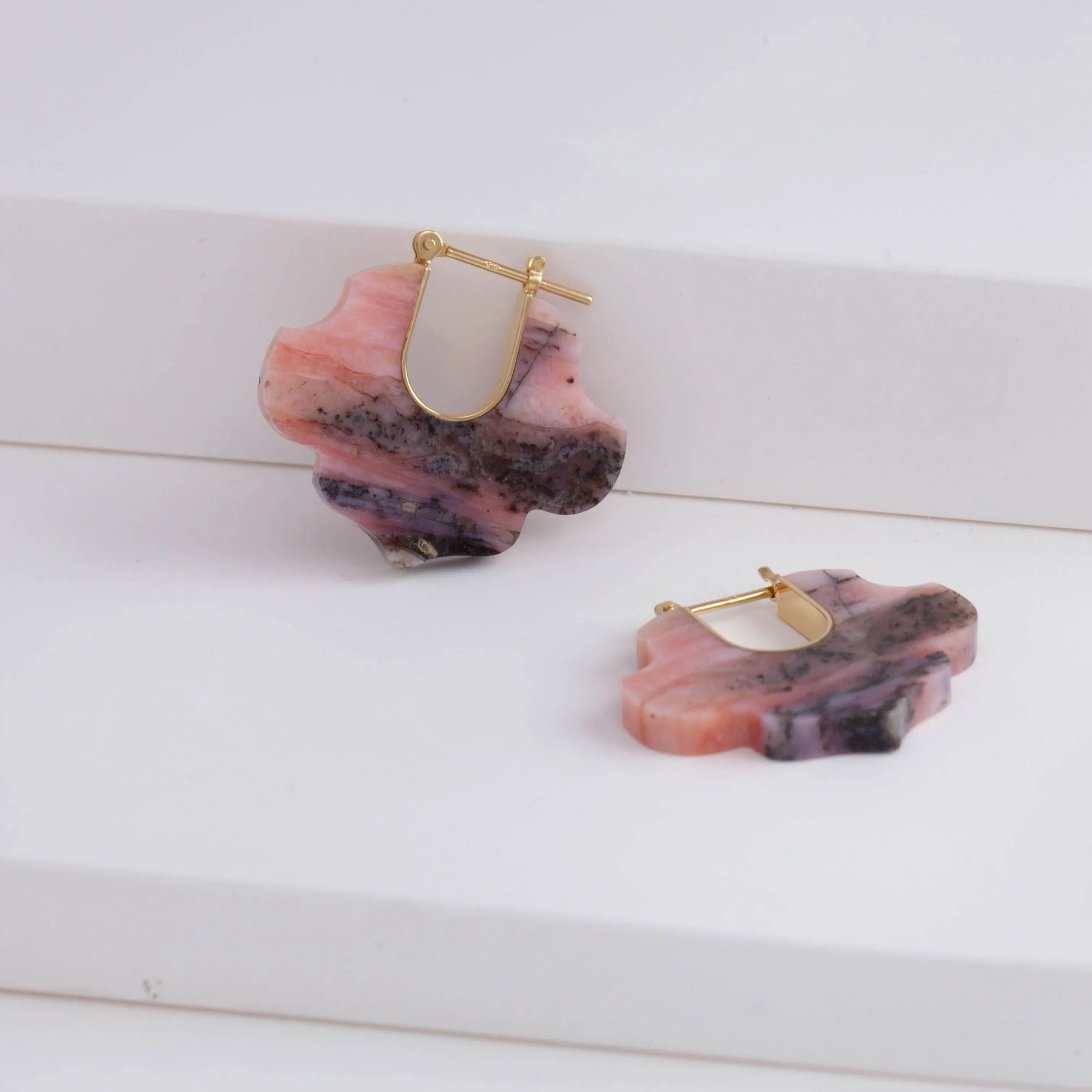 Crest pink opal damask earrings B – limited edition