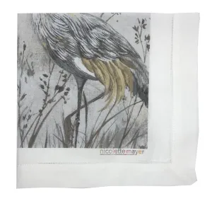 CRESTED CRANE SILVER GOLD 22"X22" HEMSTITCH DINNER NAPKIN, SET OF 4