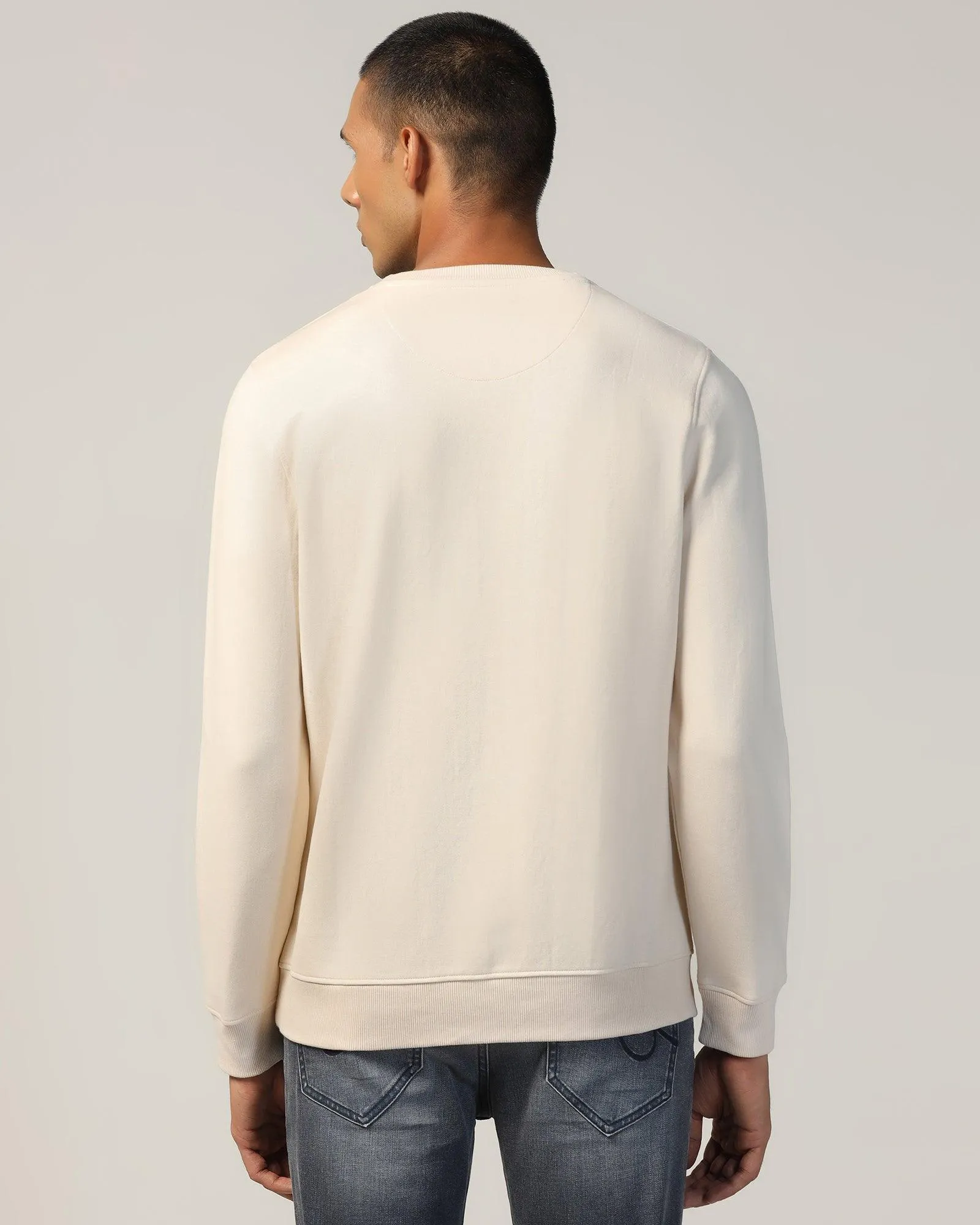 Crew Neck Beige Solid Sweatshirt - Stroke