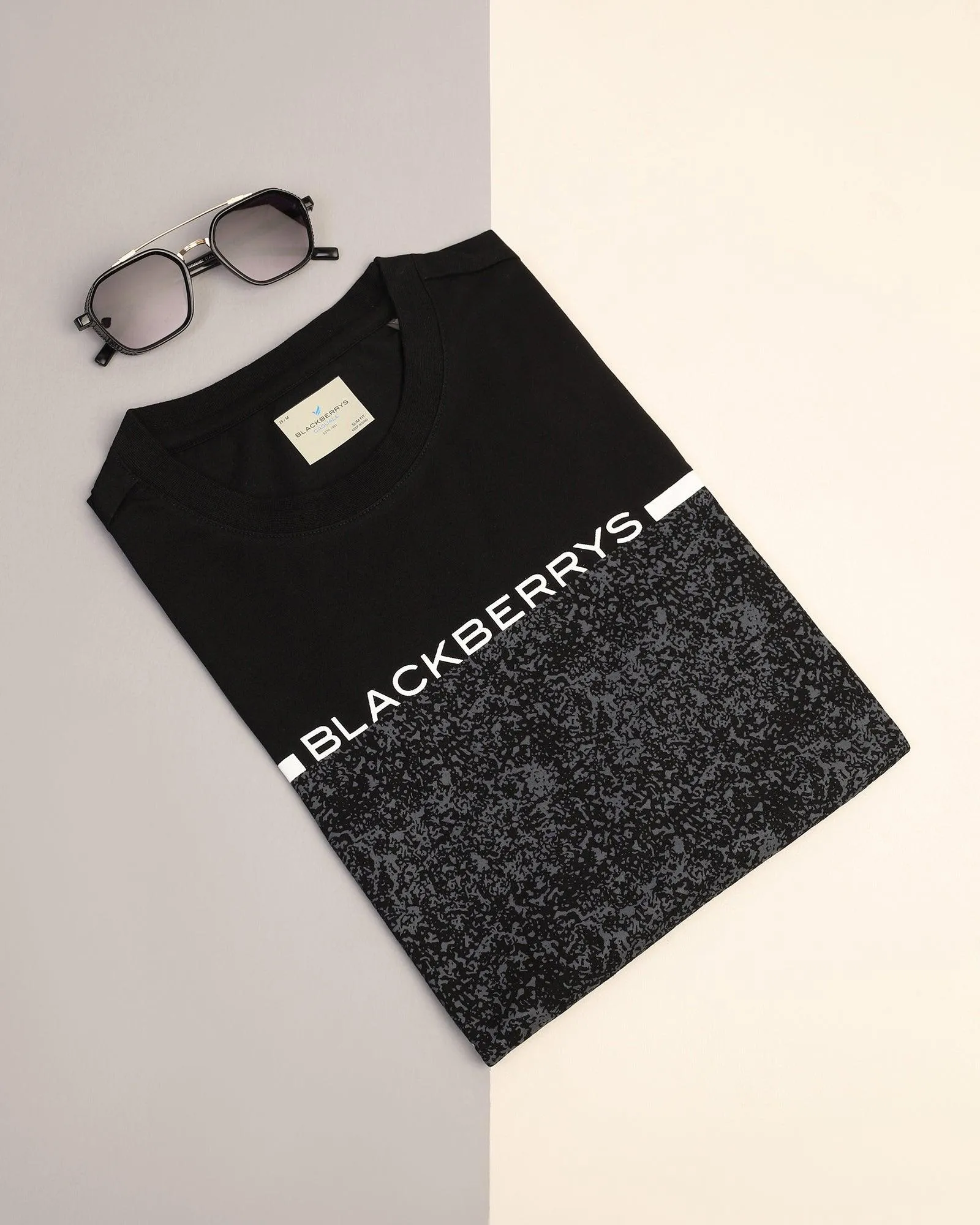 Crew Neck Black Printed T-Shirt - Peak