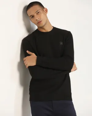 Crew Neck Black Structure Sweatshirt - And