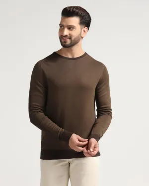 Crew Neck Brown Solid Sweater - Joseph