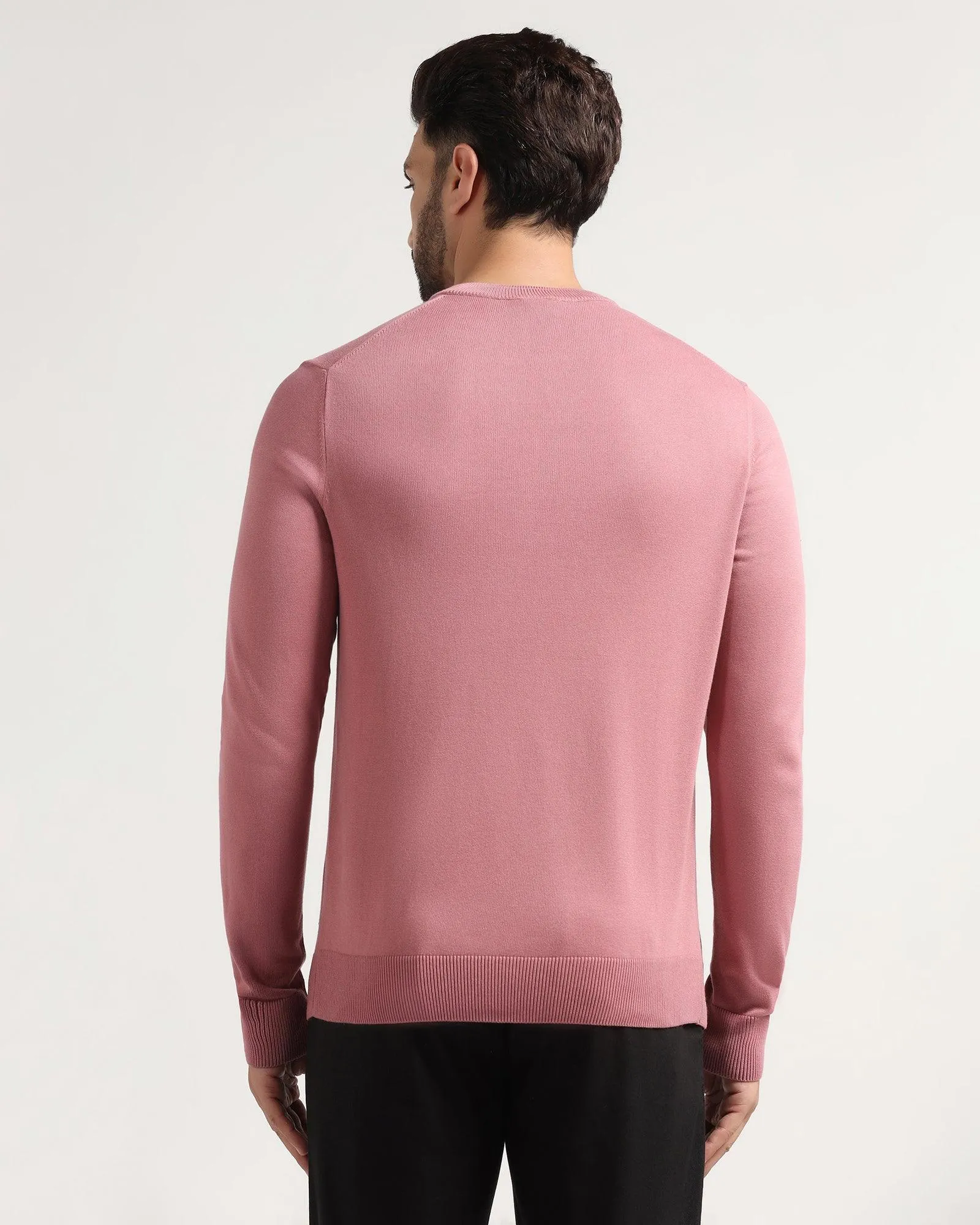 Crew Neck Dry Rose Solid Sweater - Newalex