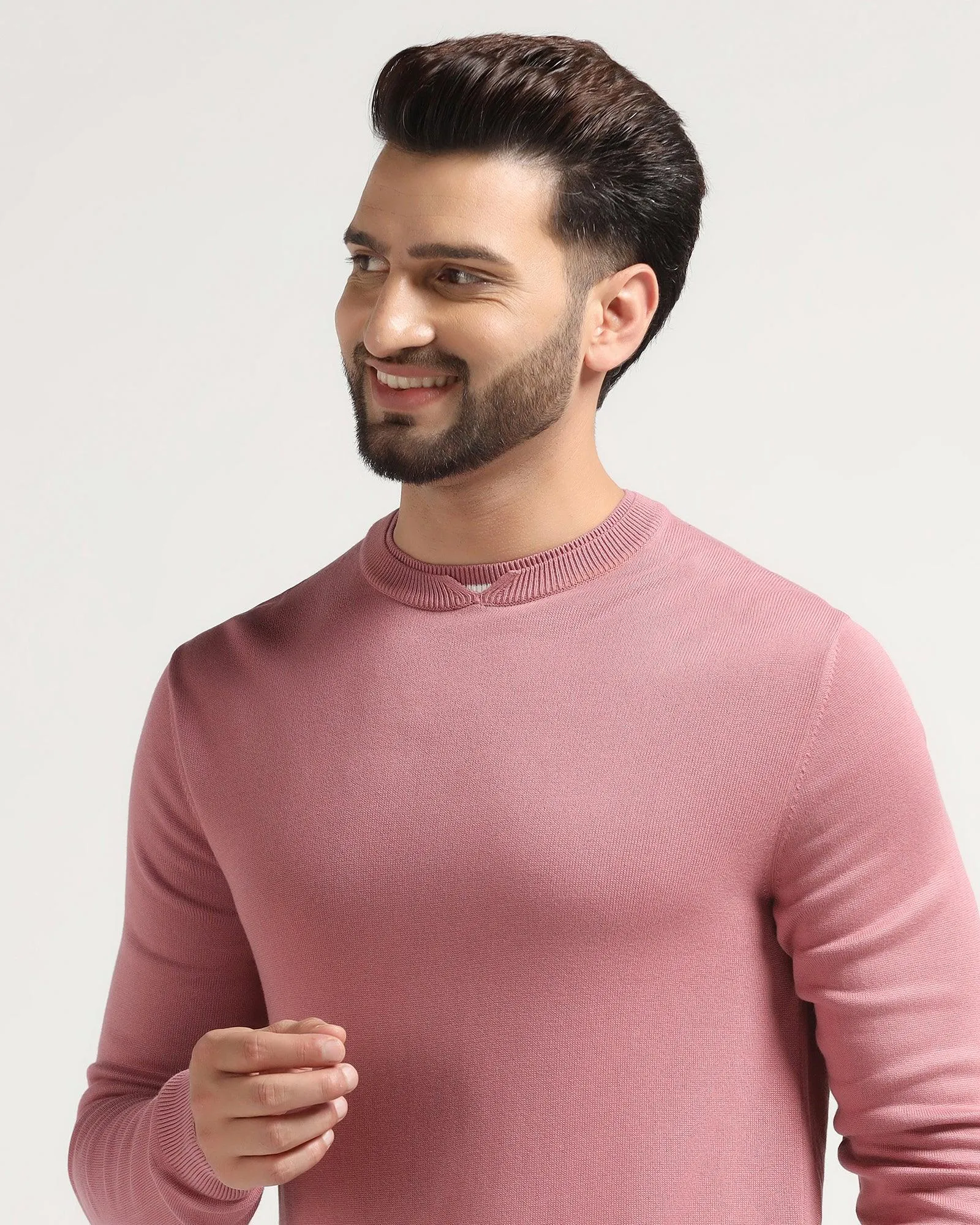 Crew Neck Dry Rose Solid Sweater - Newalex