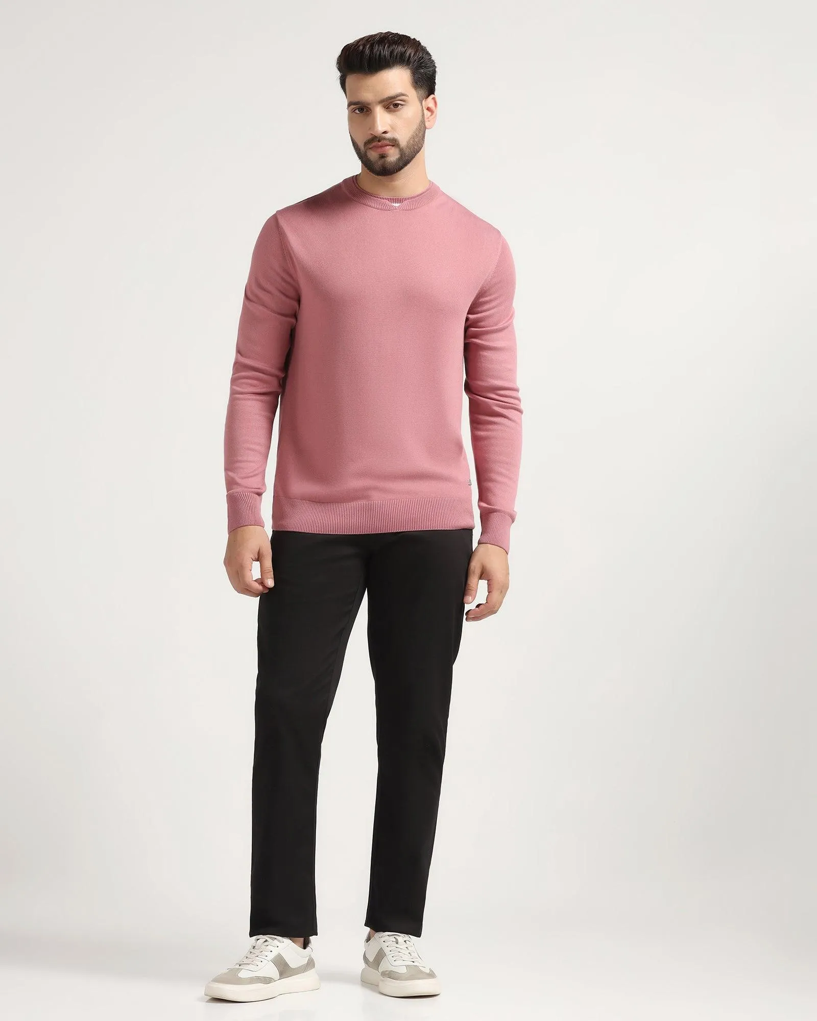 Crew Neck Dry Rose Solid Sweater - Newalex