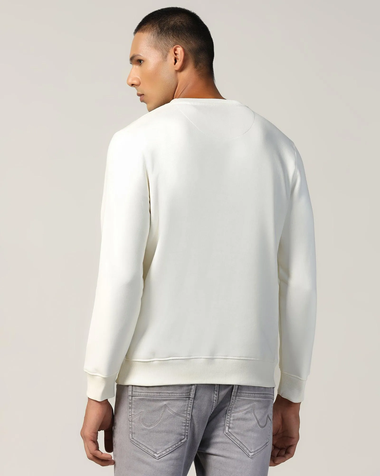 Crew Neck Off White Solid Sweatshirt - Uno