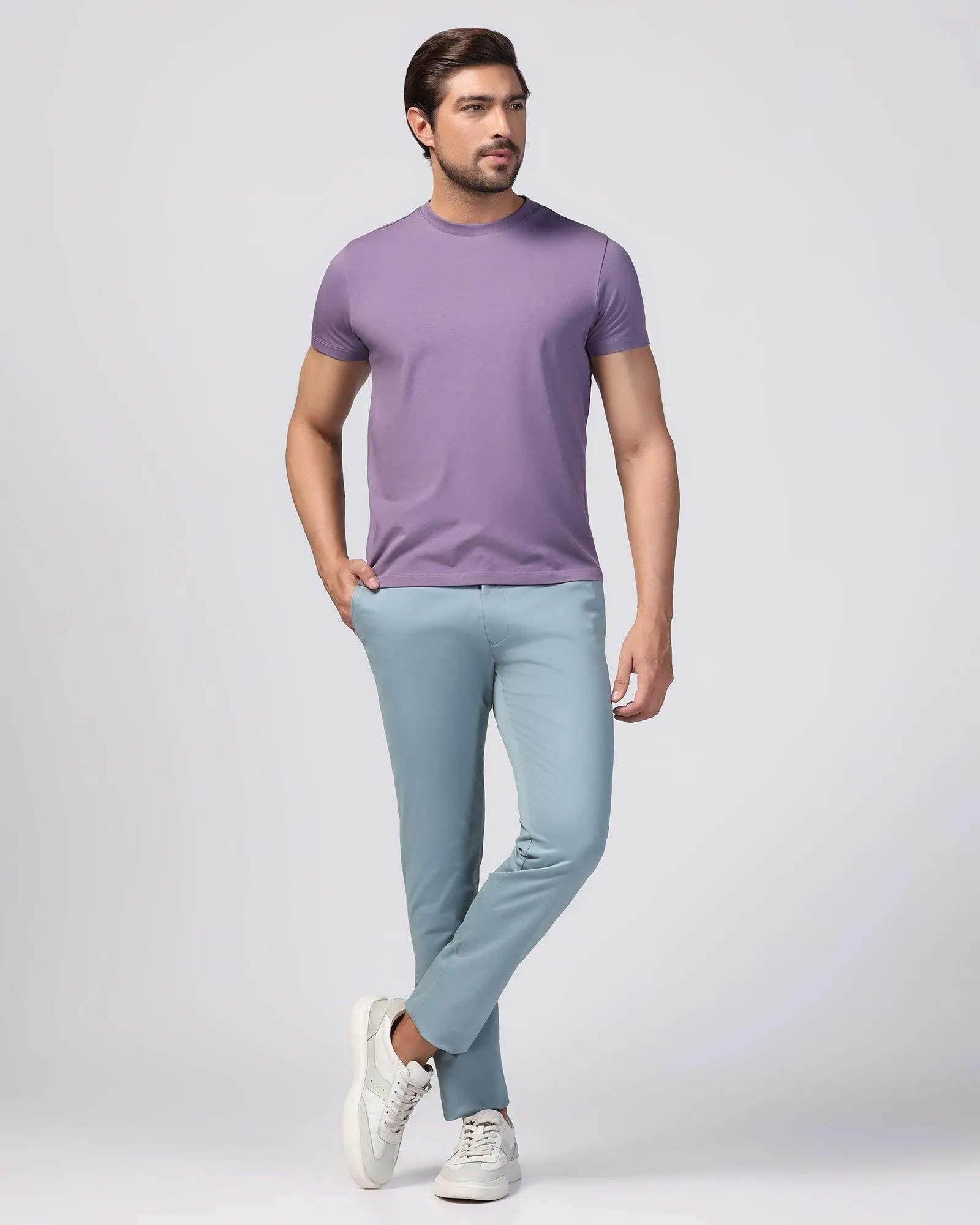 Crew Neck Purple Solid T-Shirt - Noah