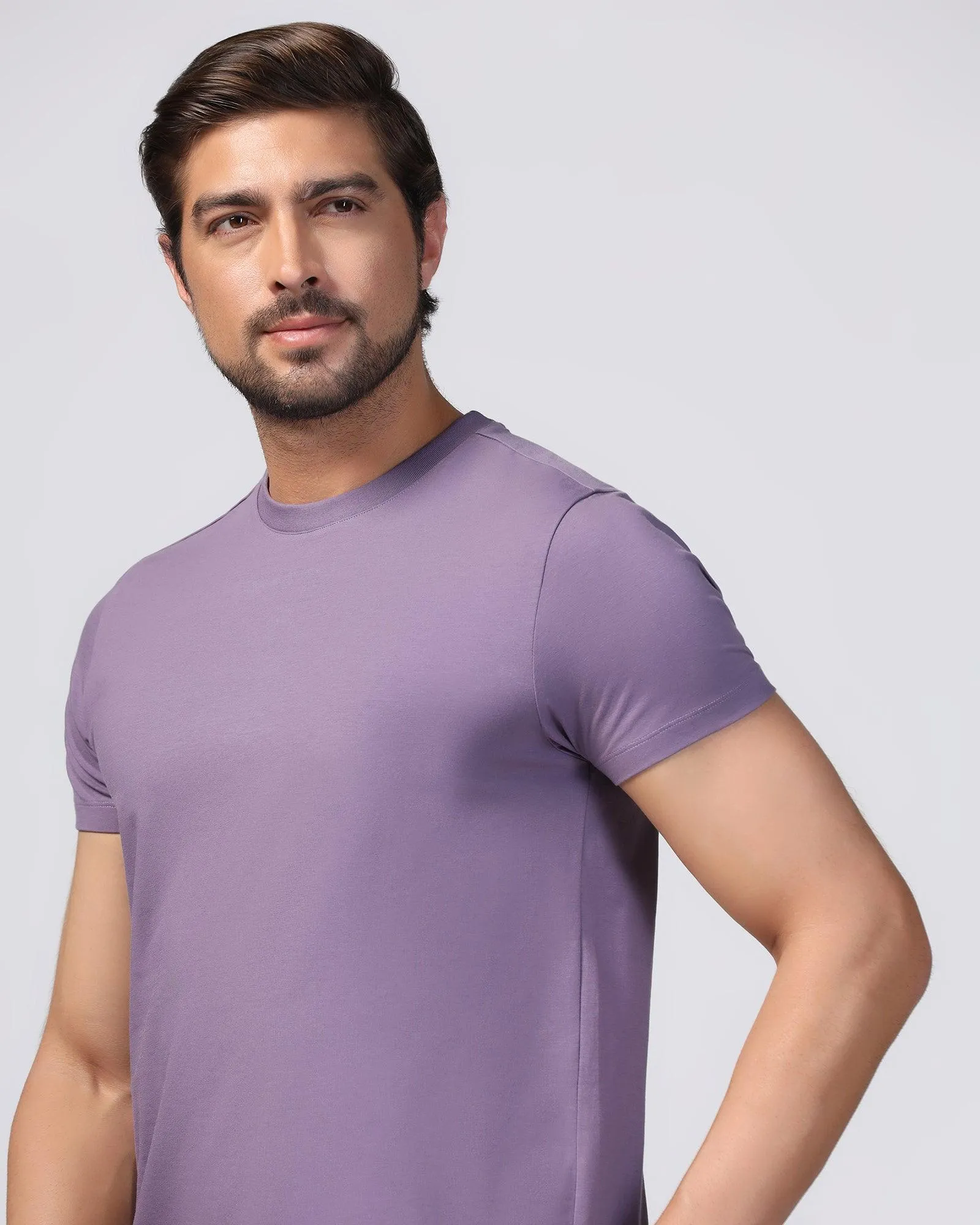 Crew Neck Purple Solid T-Shirt - Noah