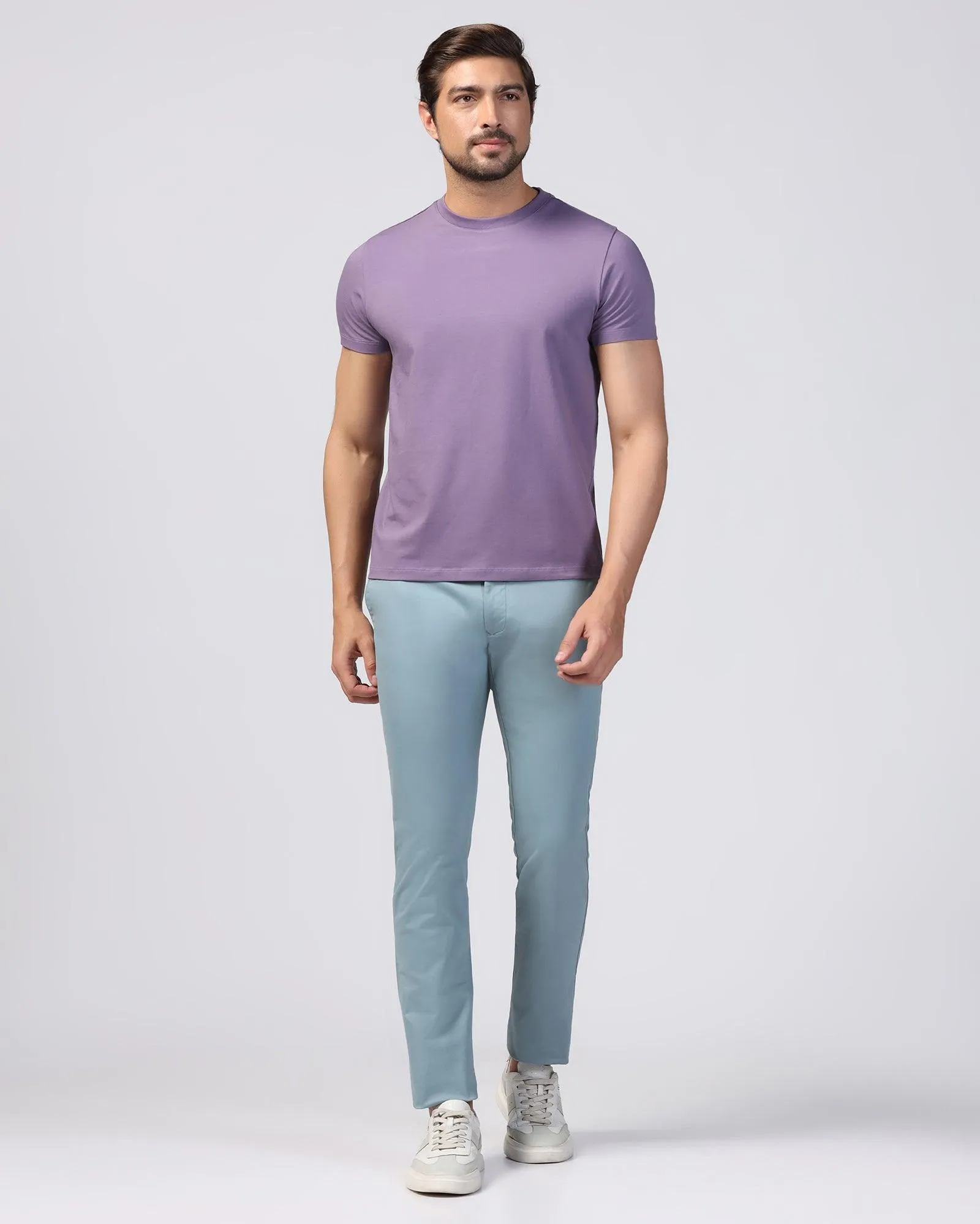 Crew Neck Purple Solid T-Shirt - Noah