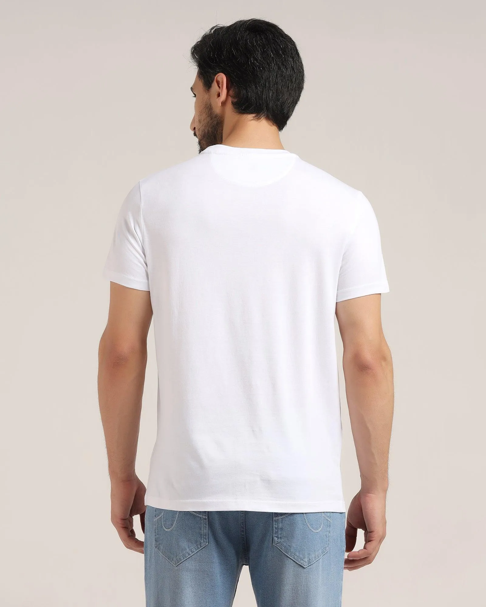 Crew Neck White Solid T-Shirt - Pepper