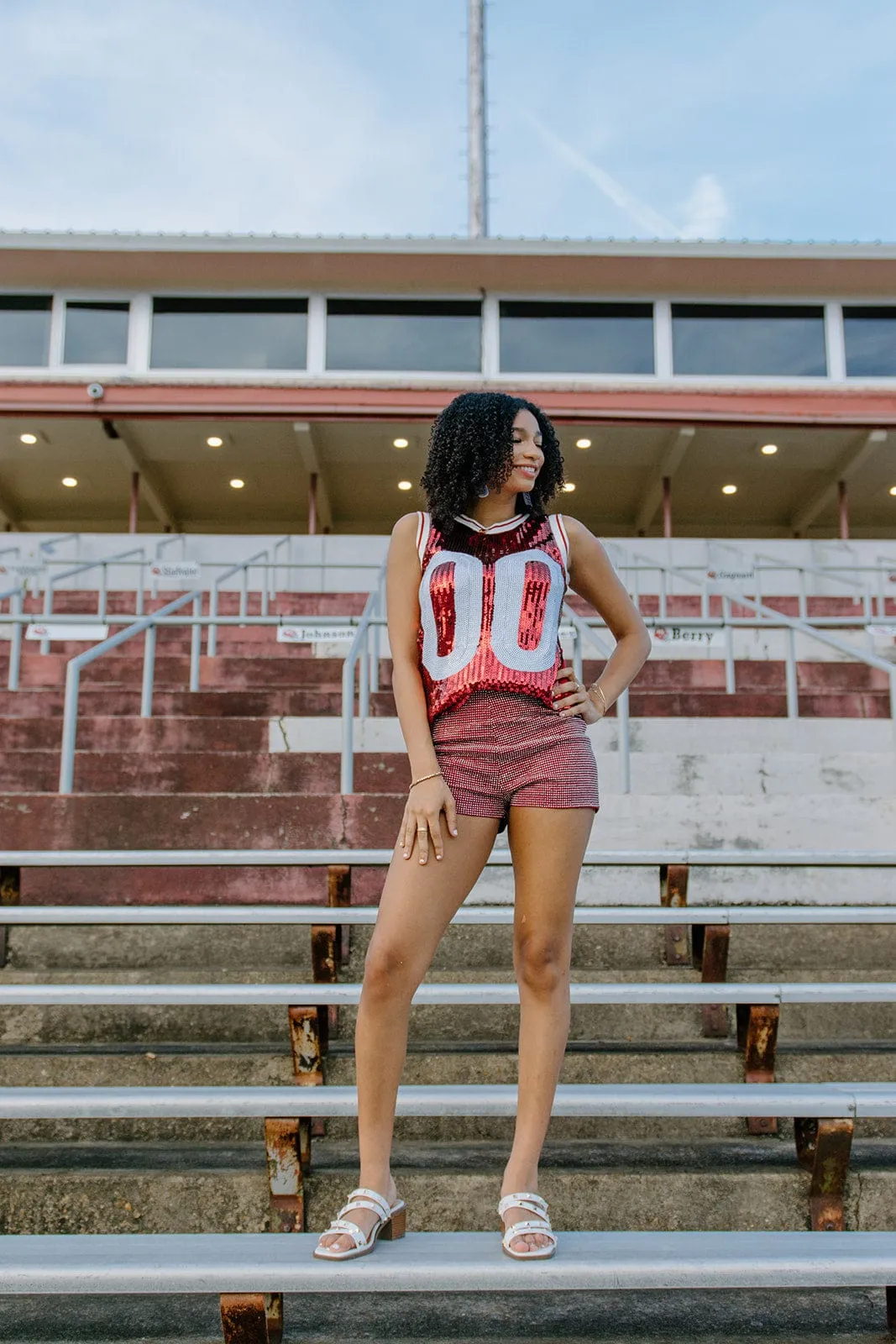 Crimson & White Sequin Sleeveless Jersey