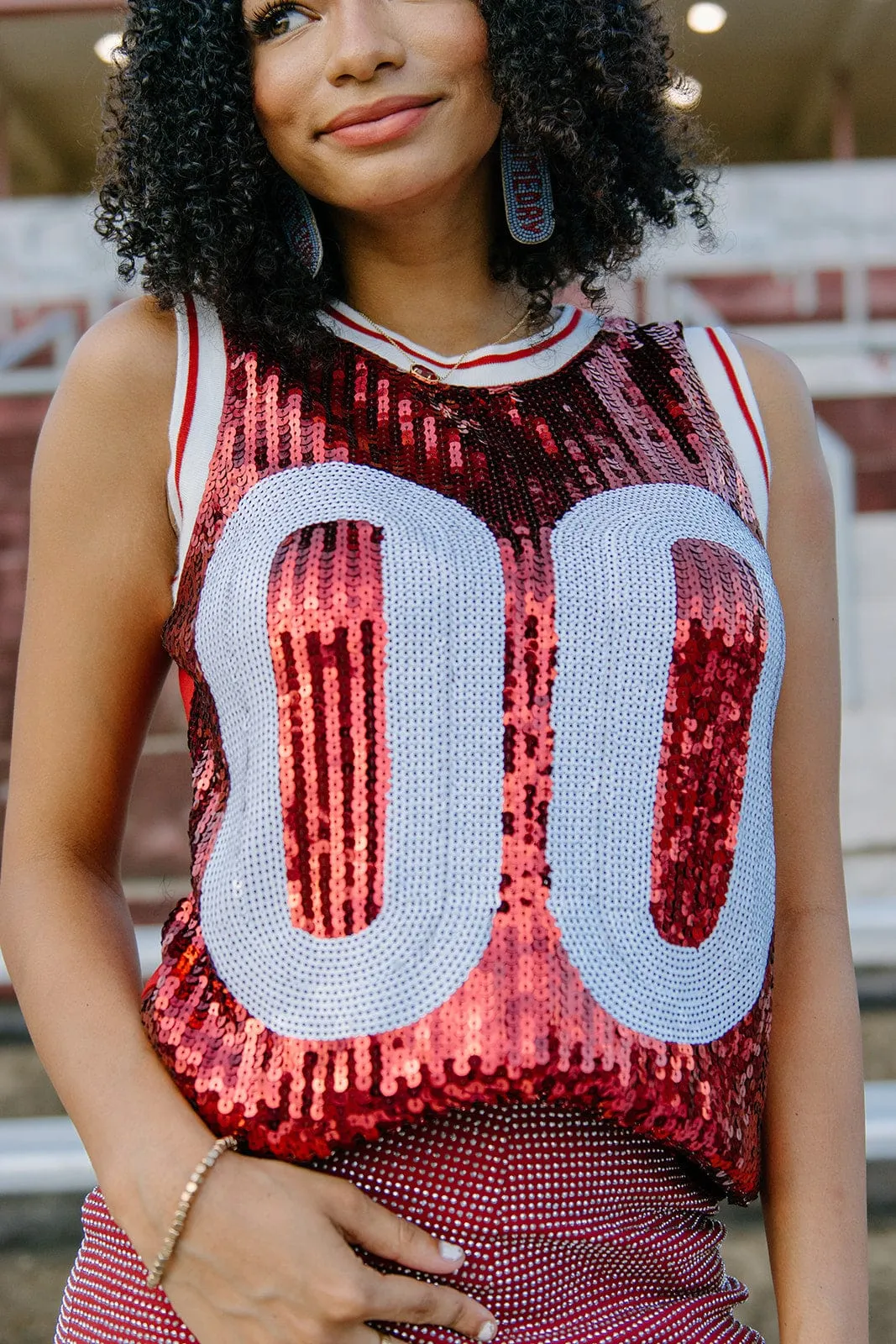 Crimson & White Sequin Sleeveless Jersey