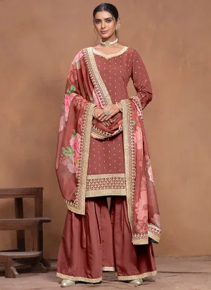 Crimson Embroidered Silk Gharara Suit