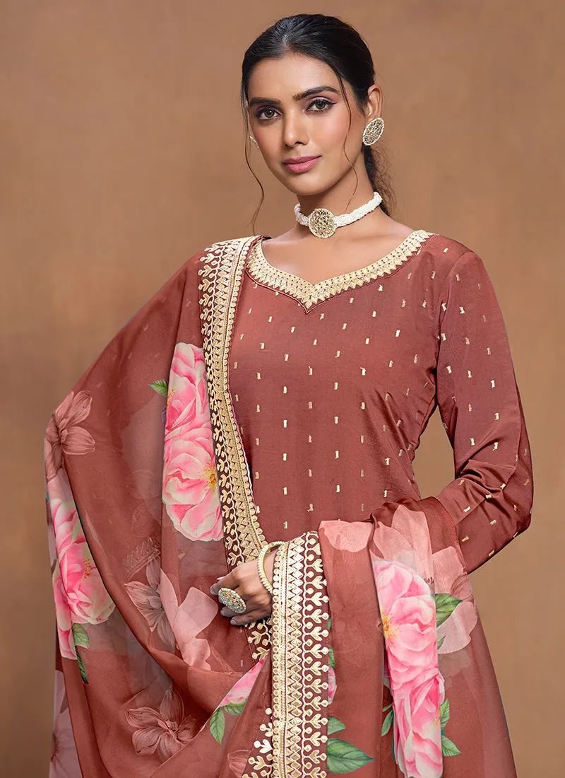 Crimson Embroidered Silk Gharara Suit