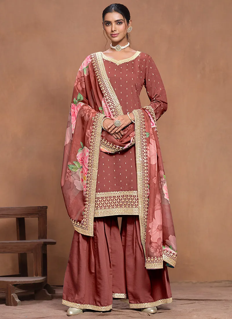 Crimson Embroidered Silk Gharara Suit