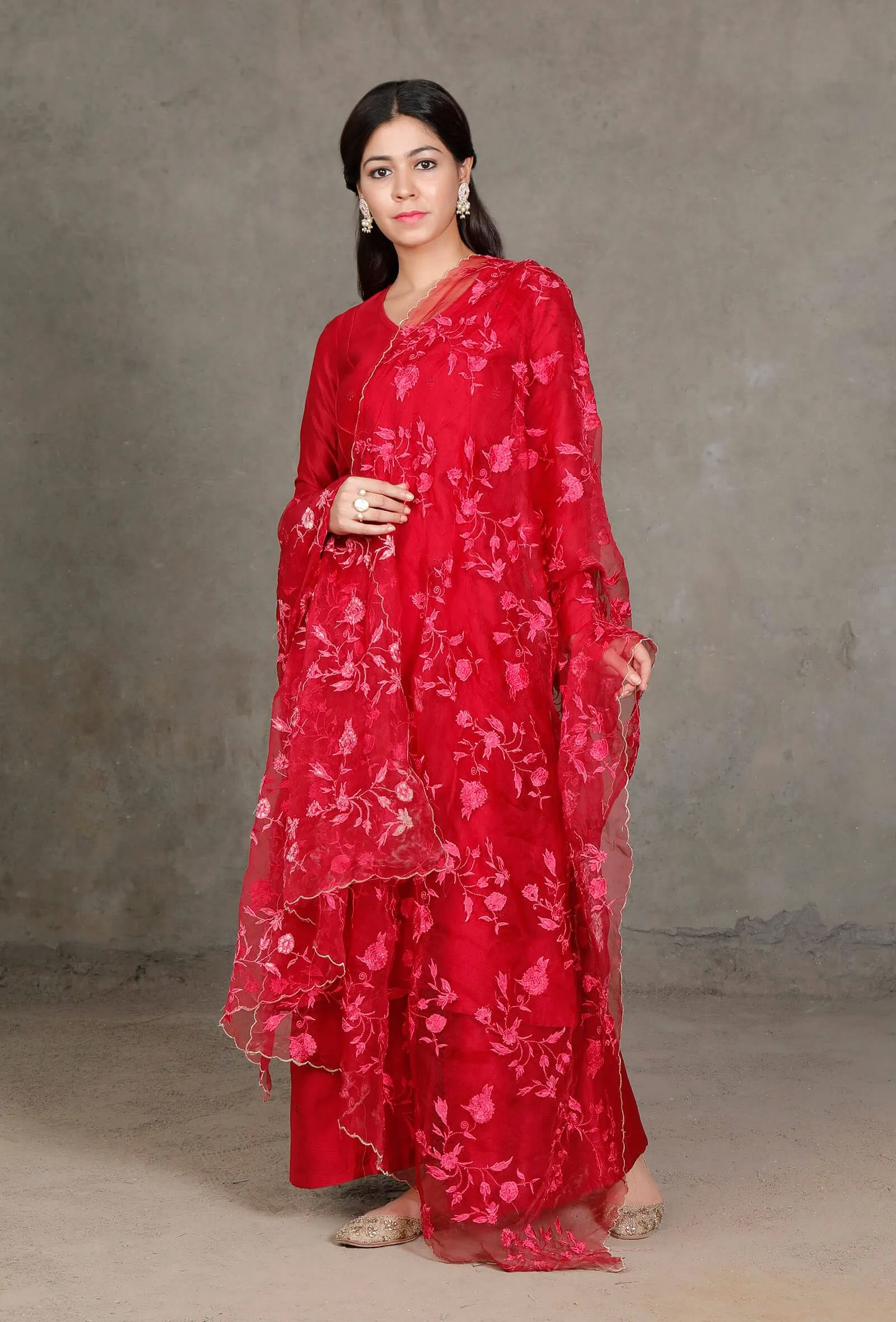 Crimson Organza Dupatta