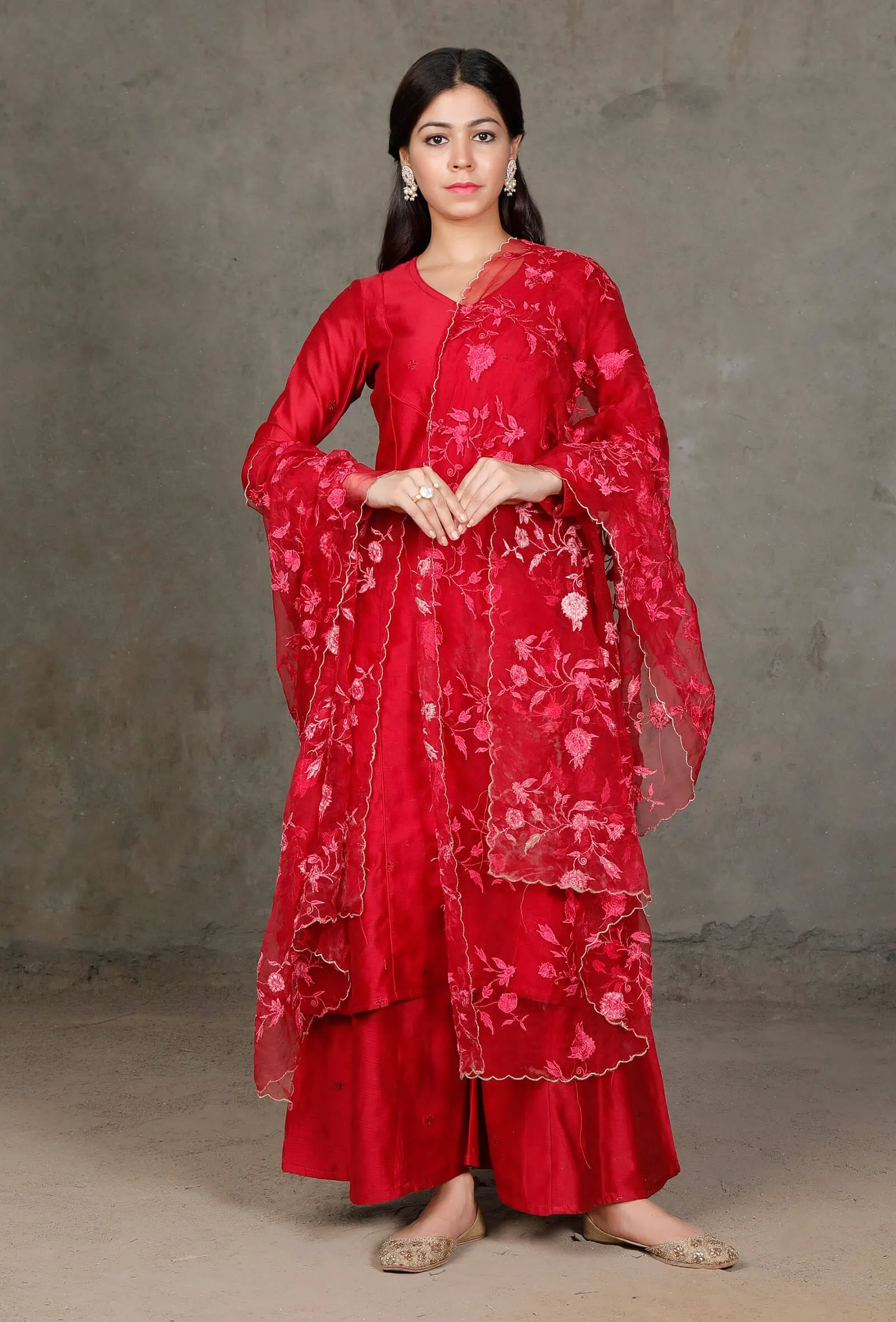 Crimson Organza Dupatta