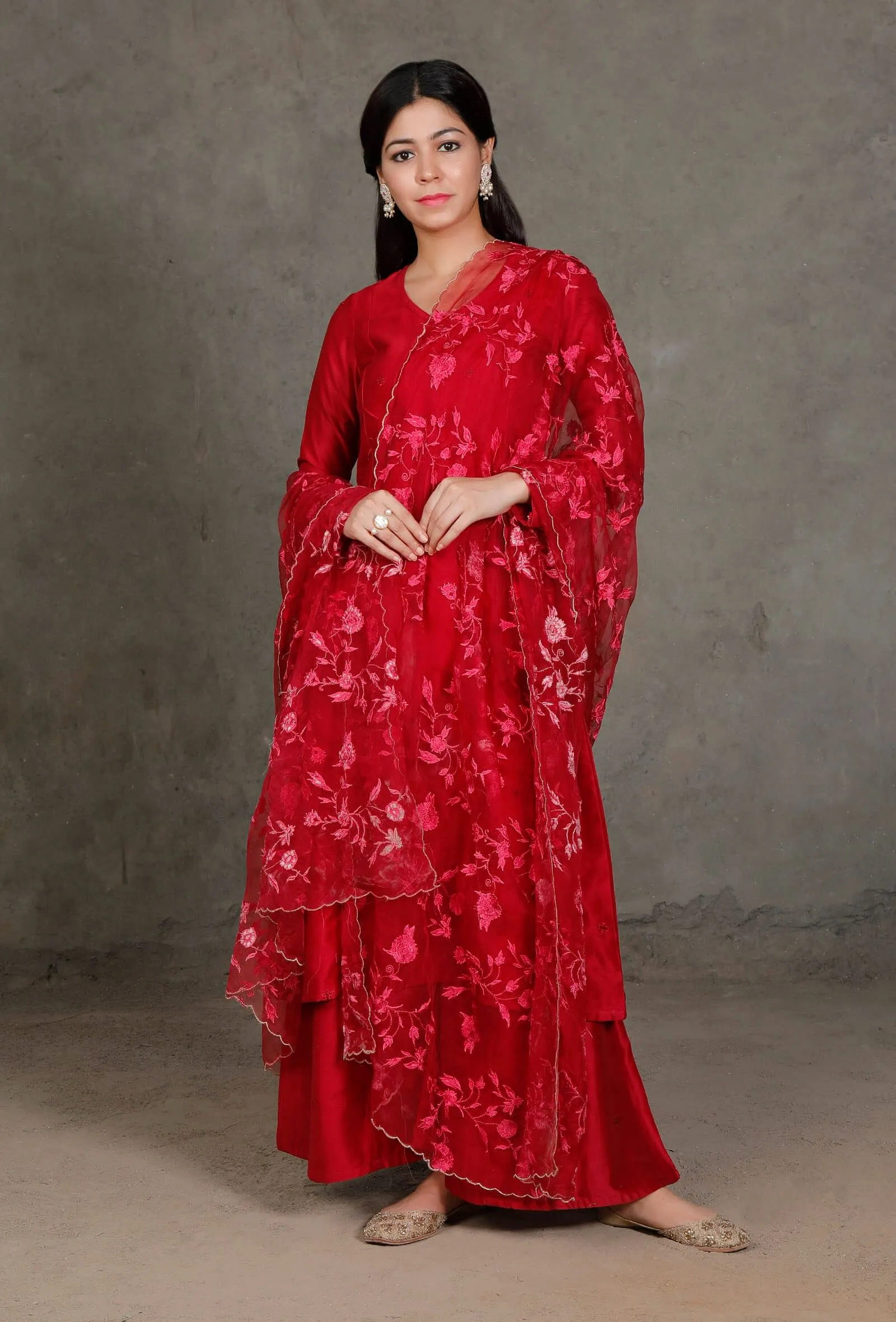 Crimson Organza Dupatta