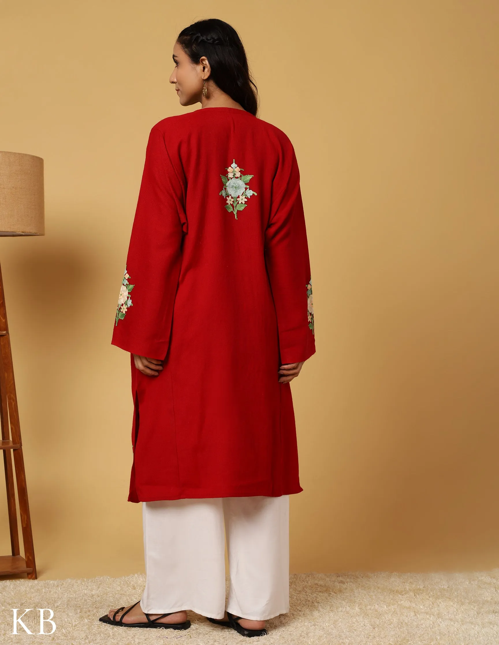 Crimson Pure Wool Aari Embroidered Phiran