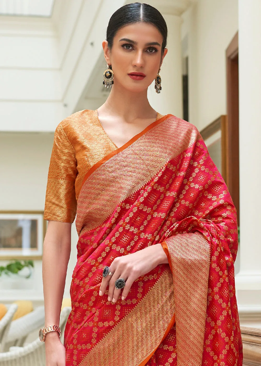 Crimson Red Handloom Patola Weave Silk Saree