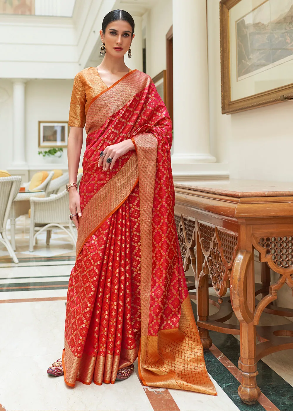 Crimson Red Handloom Patola Weave Silk Saree