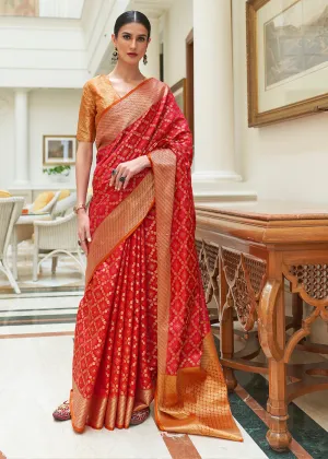 Crimson Red Handloom Patola Weave Silk Saree