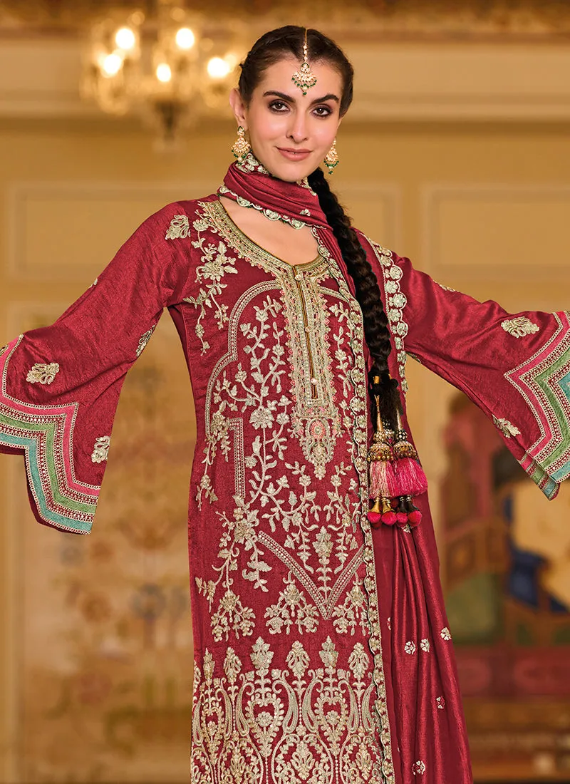 Crimson Red Multi Embroidered Traditional Salwar Suit