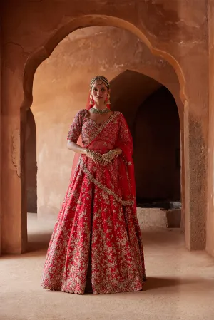 CRIMSON RED RAW SILK LEHENGA CHOLI SET