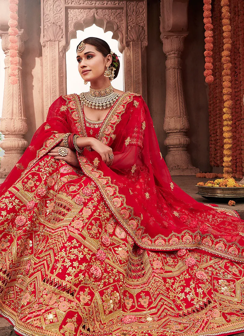 Crimson Red Zari Embroidered Designer Lehenga Choli