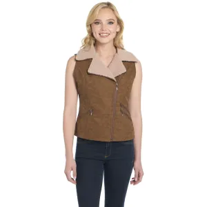 Cripple Creek Womens Distressed Aviator Zip Havana Brown PVC Faux Leather Vest