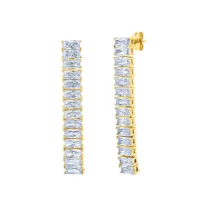 CRISLU Baguette Cut Linear Earrings in Platinum Finish or 18kt YG