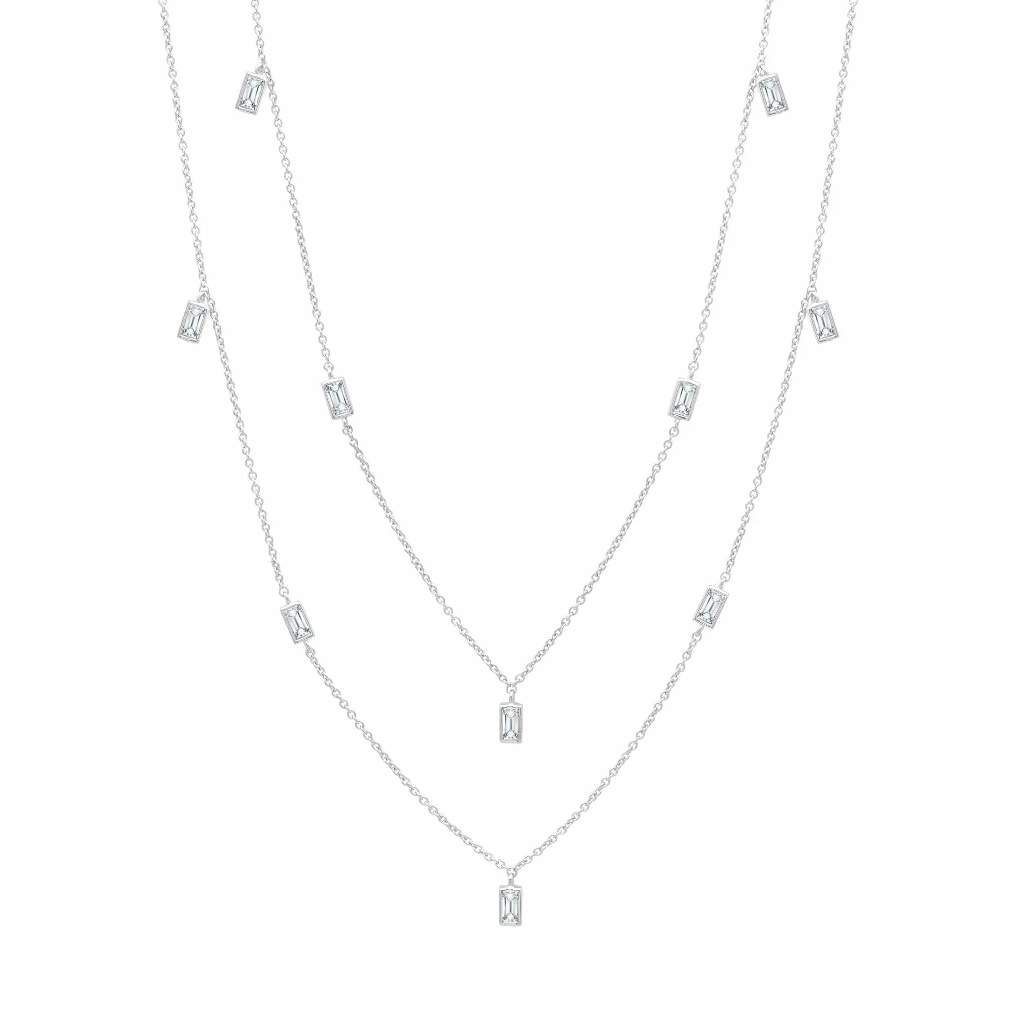 Crislu Prism Baguette 36" Necklace finished in Pure Platinum