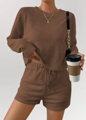 Crisp Morning Waffle Knit Long Sleeve Pajama Set